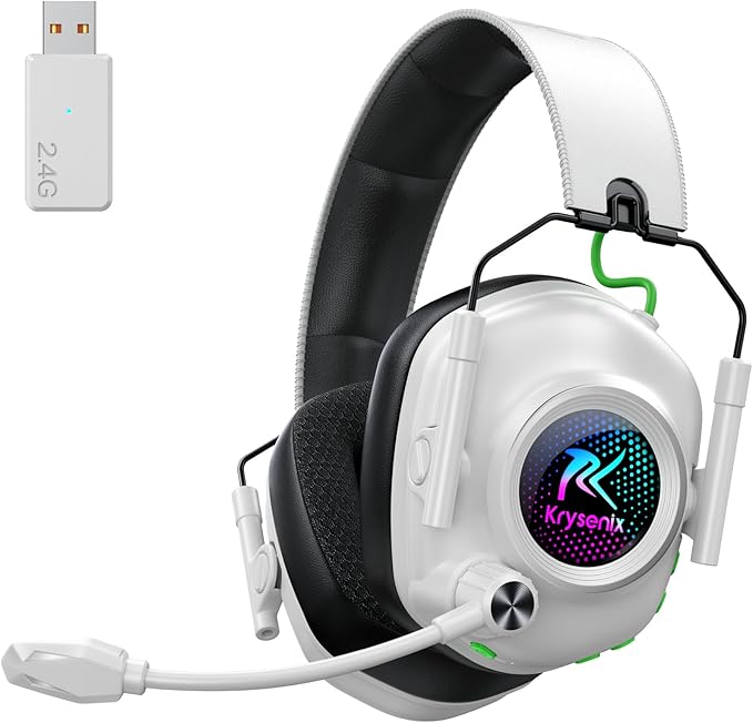Wireless Gaming Headset with Noise Canceling Microphone for PC, PS5, PS4, Switch, Mac，2.4 GHz Wireless & Bluetooth 5.4 Gaming Headphones, Cool RGB Lighting, 40Hr Battery, 50mm Drivers-White