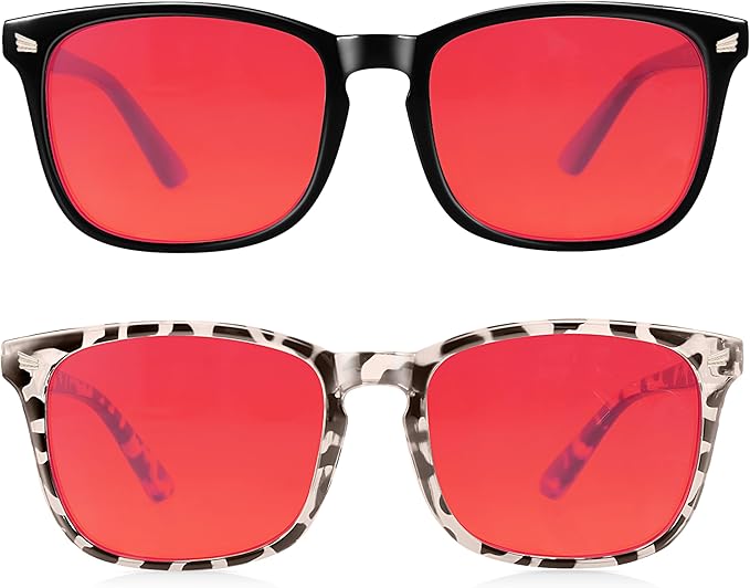 2 Packs Professional Sleep Glasses with 99.9% Blue Light Blocking Dual AR Coatings Red Lens, Computer Gaming Glasses for Men Women, Anti Fatigue & Eye Strain