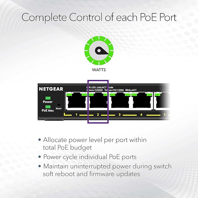 NETGEAR 5 Port PoE Gigabit Ethernet Easy Smart Managed Essentials Switch (GS305EPP) - with 4 x PoE+ @ 120W, Desktop or Wall Mount