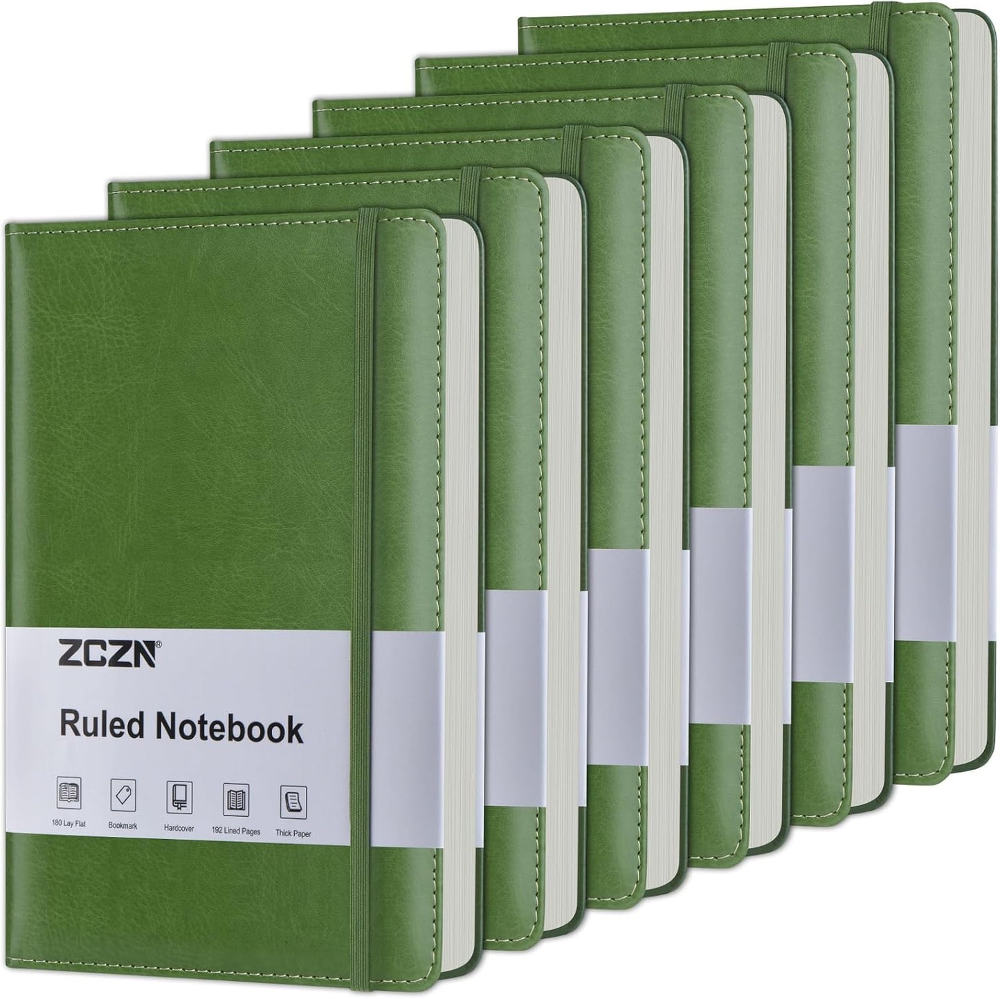 ZCZN 6 Pack Lined Journal Notebooks, 192 Pages A5 Hardcover Leather Journals for Work,Writing,School & Travel, College Ruled Journaling Notebooks for Notes Taking,Diary Notepad (Light Green*6)