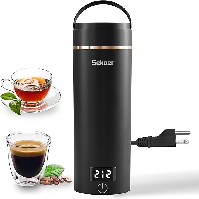Sekaer Travel Portable Electric Kettle, Small Tea Kettle Coffee Mini Hot Water Boiler, 400mL & 304 Stainless Steel, with 4 Variable Presets and Auto Shut-Off SKE-840B
