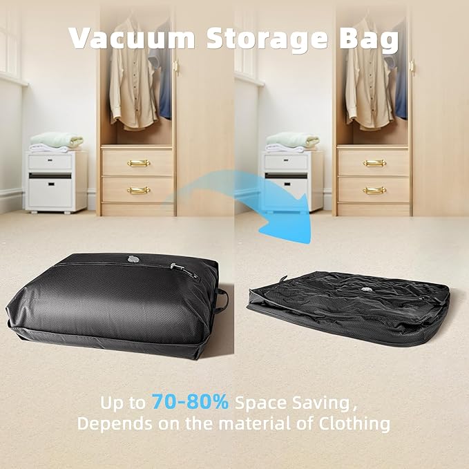 Luvan Travel Vacuum Bags for Luggage, Reusable Space Saver 33L Compression Clothing Packing Storage Organizer Cube for Carry On Suitcases and Backpack, IP67 Waterproof (1PC No Pump)