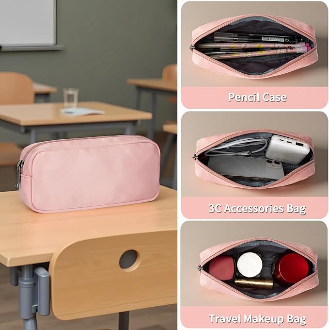 Della Gao College Laptop Backpack with Pencil Case, Pink Travel Backpack for Women, Waterproof Computer Back Pack for Travel, Business, Work, College (Pink, 15.6 Inch)