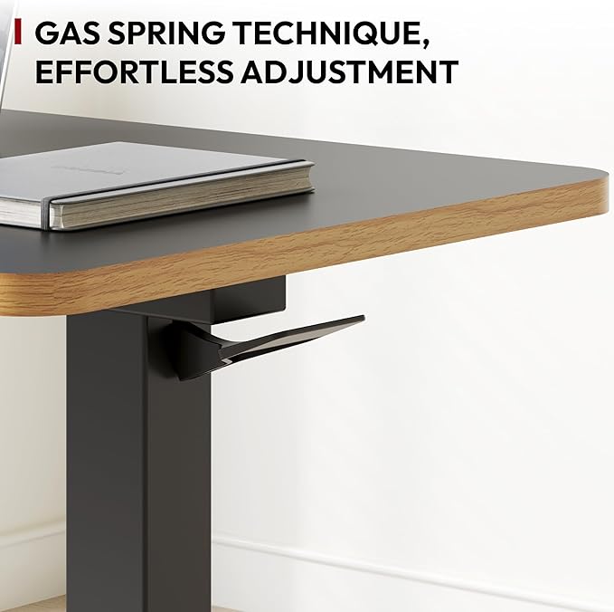 SANODESK Medical Adjustable Overbed Bedside Table with Hidden Casters, Pneumatic Mobile Laptop Computer Standing Desk Cart with Tray, Hospital and Home Use(27.6" W x 15.7" D, Black)