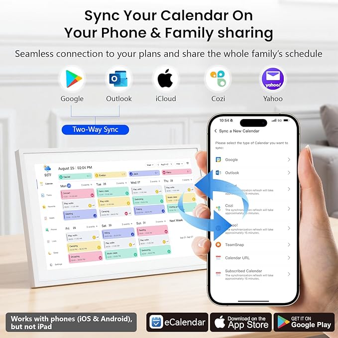 NEWYES 2026 15.6 inch Digital Calendar – Interactive Touchscreen Family Planner with Chore Chart & Parent-Child Reward System, Full HD 1920×1080 IPS Display for Home Organization, Wall & Desk Mountable