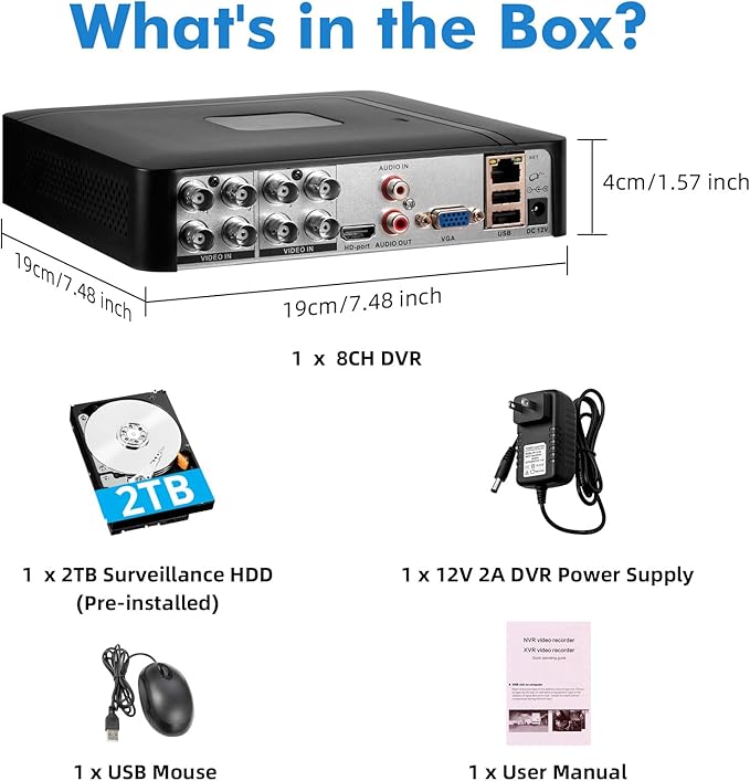 Fuers 8CH Security DVR Recorder for Home Security Camera System, Only Work with 2MP/3MP/4MP/5MP HD Analog Cameras, 24/7 Recording to Pre-Installed 2TB Hard Drive, Mobile APP & PC Remote