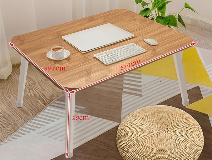 Folding Lap Desk for Bed, 23.6 Inch Portable Laptop Stand for Couch, Bed & Floor | Bed Tray Table for Eating, Writing, Reading | Foldable Sturdy Laptop Desk for Adults, Bamboo