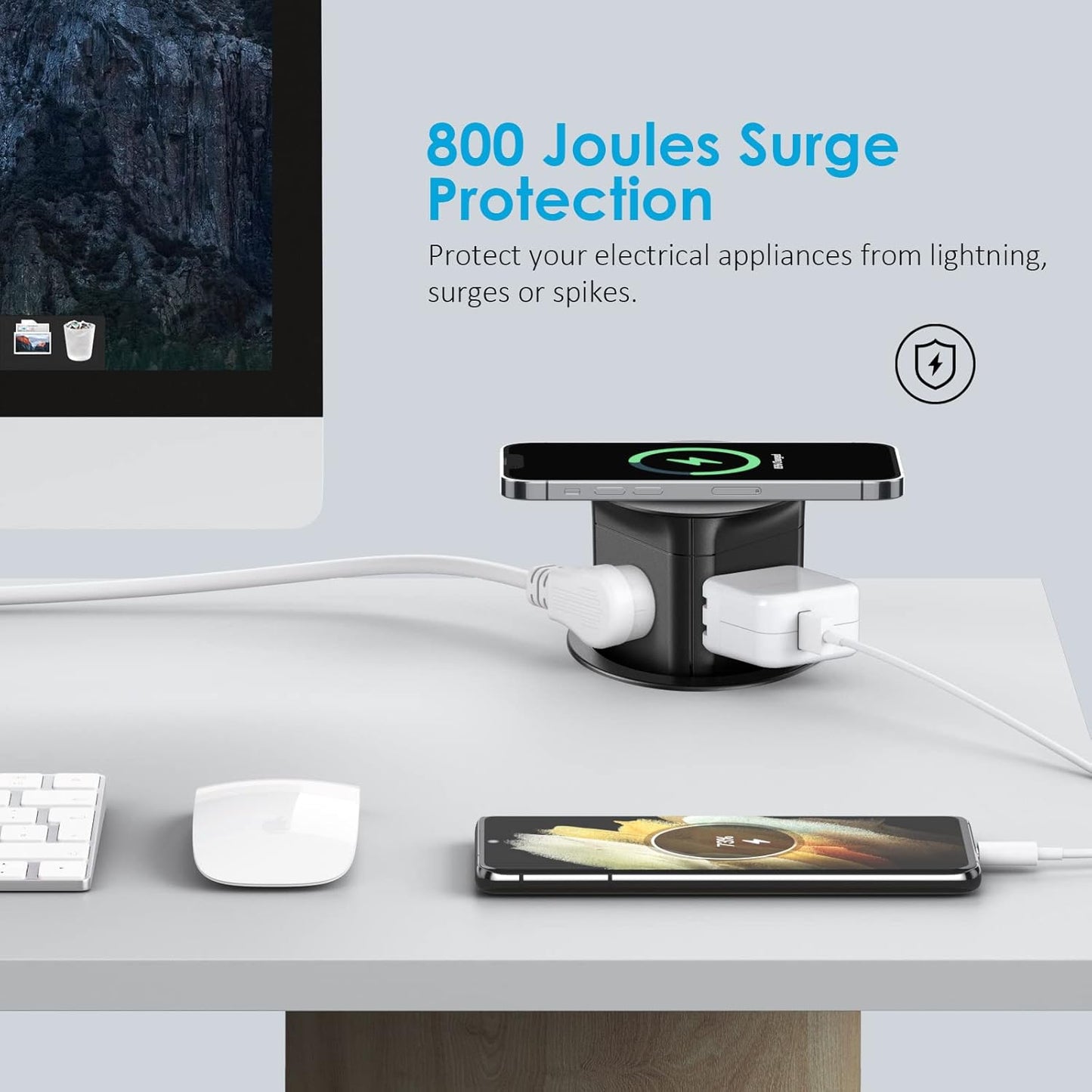 Jgstkcity Pop Up Outlet with 15W Wireless Charger,4 Outlets 15A, Splash Resistant,3 inch Desk Hole Power Grommet,Space Saver Outlet for Kitchen Countertop,Office Conference Table,ETL Listed (Black)