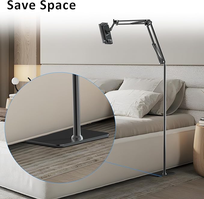 Floor Fire Tablet Stand for Reading in Bed with Page Turner Remote, Fire HD 8 9 10 Max Tablet Holder Accessories with Scrolling Ring Clicker Compatible with iPad iPhone Android Phones