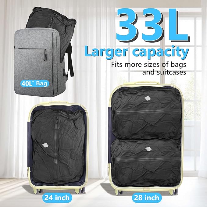 33L Professional Vacuum Bags for Travel with Wireless Vacuum Pump, Dobaly IP67 Reusable Vacuum Compression Bags for Suitcases and Backpack Space Saver Vacuum Bags Lightweight&Durable (2PC+Pump)