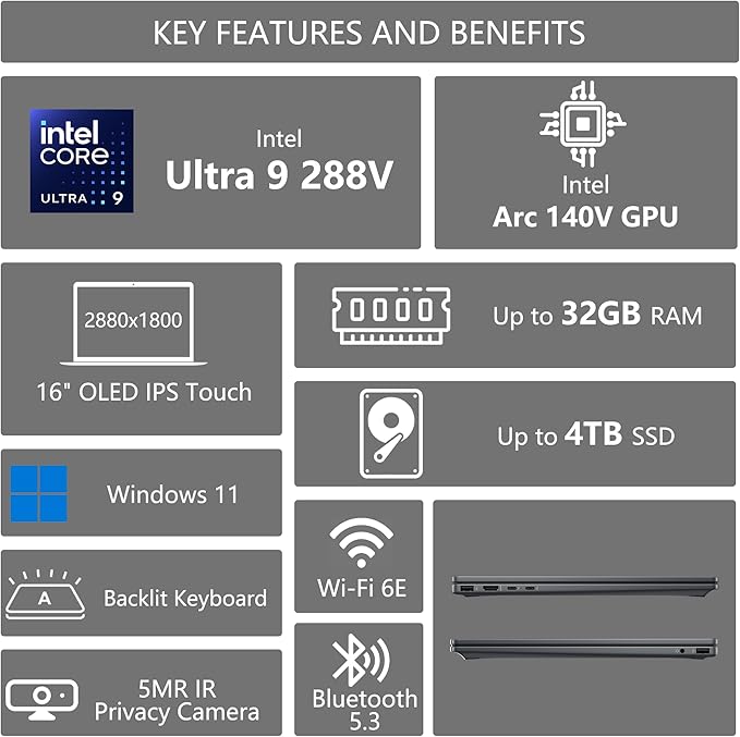 HP OmniBook X Flip 2-in-1 Laptop | 16" 3K OLED Touch (100% DCI-P3, 120Hz) | Intel 8-core Ultra 9 288V (Up to 48 TOPS) | 32GB DDR5 4TB SSD | Backlit 5MP IR HDR Camera Win11 w/DLCA Accessory Copilot+ AI