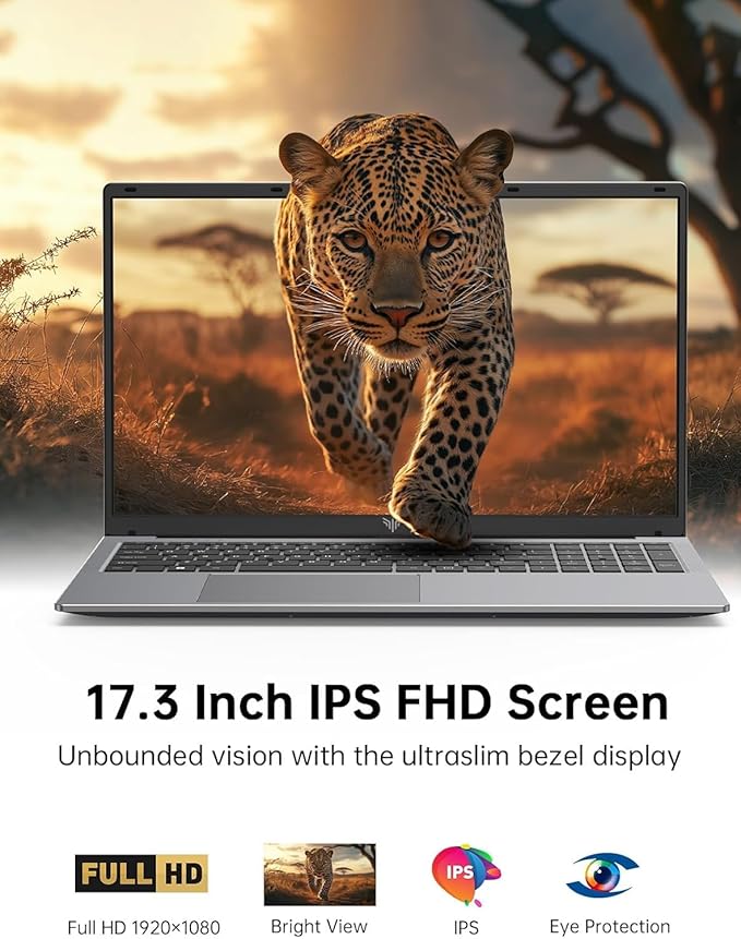 17.3-inch Laptop, 2025 Laptop Computer, 16GB RAM 512GB NVMe SSD, Intel N97 Processor(Up to 3.6GHz), Windows 11 Pro, 1080 FHD Display for Business & Students, Webcam, 6000Mah Battery, Wi-Fi