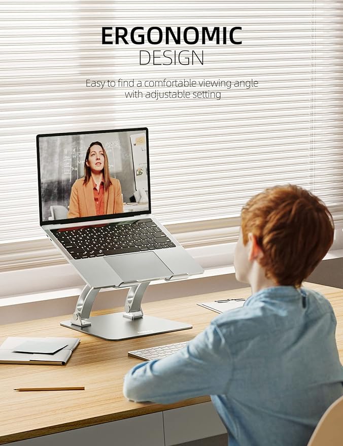 Nulaxy Fully Adjustable Laptop Stand for Desk, Dual Foldable Aluminum Computer Riser with Heat-Vent, Ergonomic Notebook Holder Portable Office Accessories Compatible with All 10-17" Laptops, Silver