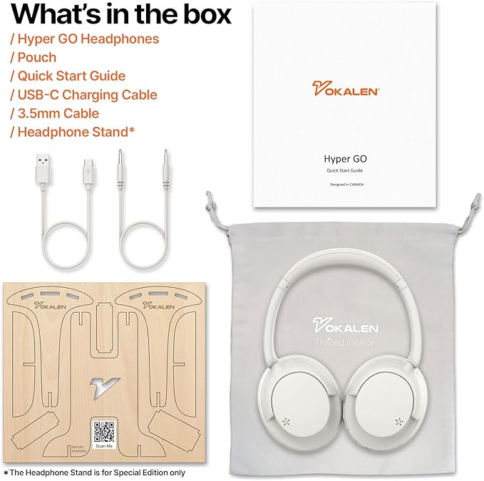 VOKALEN Hyper GO Wireless Over-Ear Noise Cancelling Headphones with Mic, 60H Playtime, Bluetooth Headset, Multi-Device Pairing, Ultra-Lightweight for Travel, Work, Study