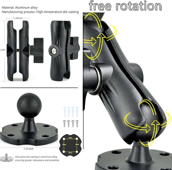 Tablet Mount for Truck Aluminum Arm iPad Mount Car Holder for 6.5"-12.9" iPad mini/Air/Pro,Drill Base Heavy-Duty Fit for 1" B Size System