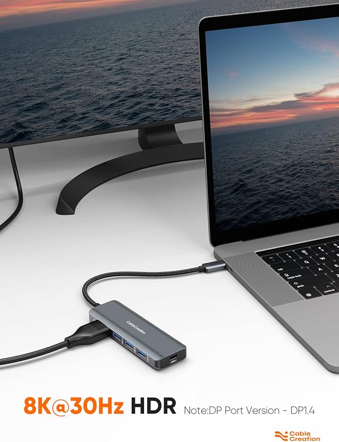 CableCreation 8K HDMI USB C Hub for MacBook Pro, 5-in-1 USB C Multiport Adapter with 100W PD, 3 USB 3.0 Ports, 8K 30Hz/4K 120Hz HDMI, Compatible with Steam Deck, Surface Pro, XPS and More - Space Grey