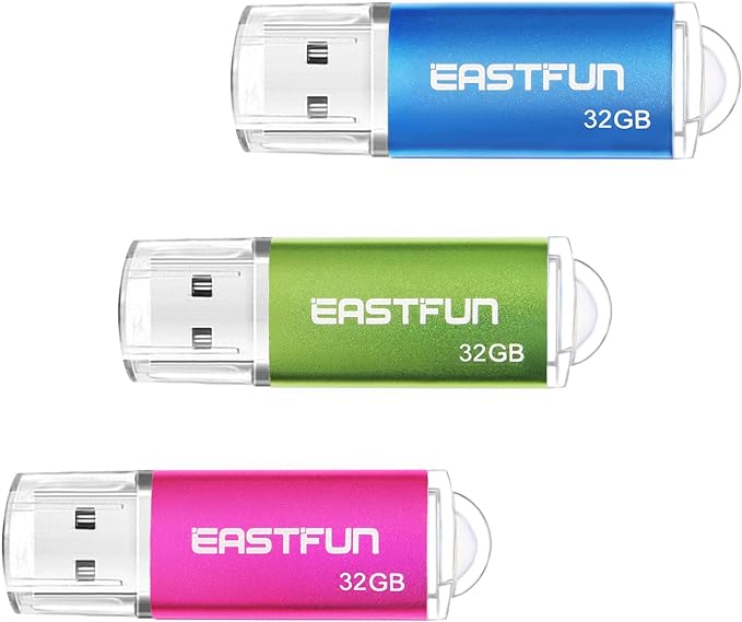 EASTFUN 32GB USB 2.0 Flash Drive Memory Stick Thumb Drive Thumb Stick Pen Drive Jump Drive Zip Drive, 3 Pack (3x32GB) Colors (Rose Blue Green)