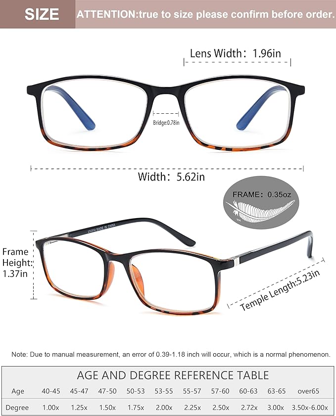 Professional Reading Glasses for Men/Women, Blue Light Blocking Computer Readers with Spring Hinges for Glare and UV Protection