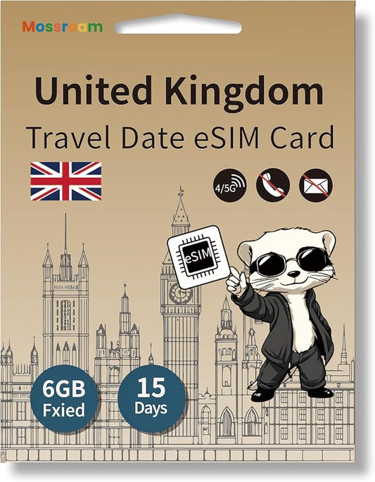 UK Data Only eSIM Card 6 GB Fixed in 15 Days England Travel Internet Prepaid 4/5G-LTE High -Speed Traffic Unlimited Low Speed