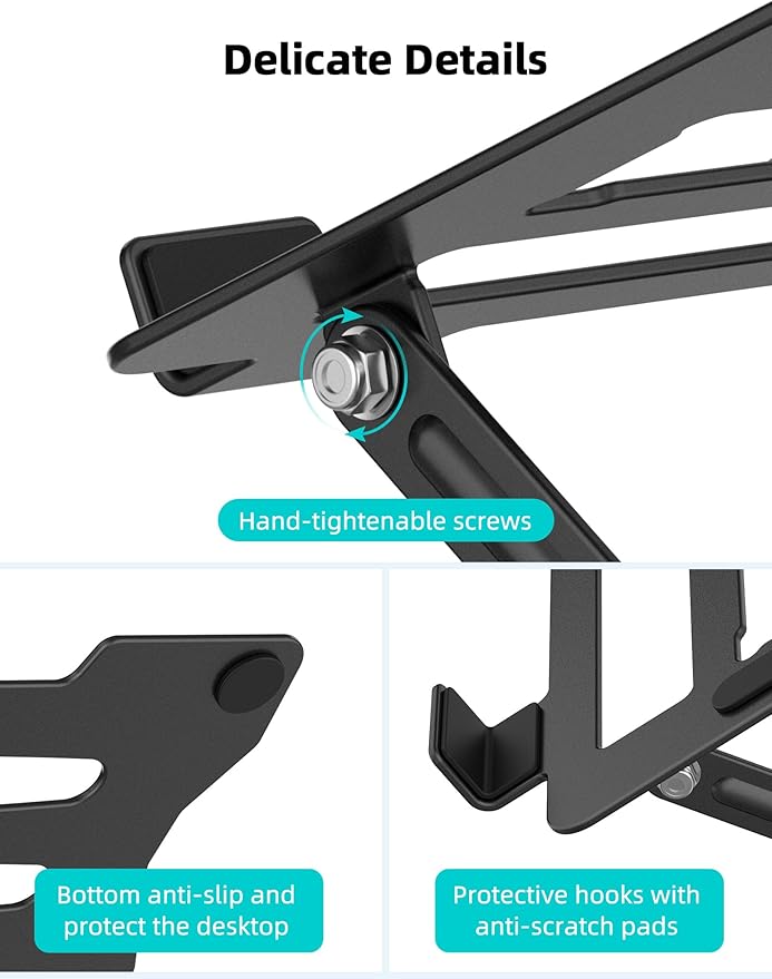 Laptop Tablet Stand, Universal Adjustable Carbon Steel Laptop Computer Stand, Ergonomic Foldable Portable Desktop Tray Cooling Holder Compatible with 10''-15.6'' Devices (Black)