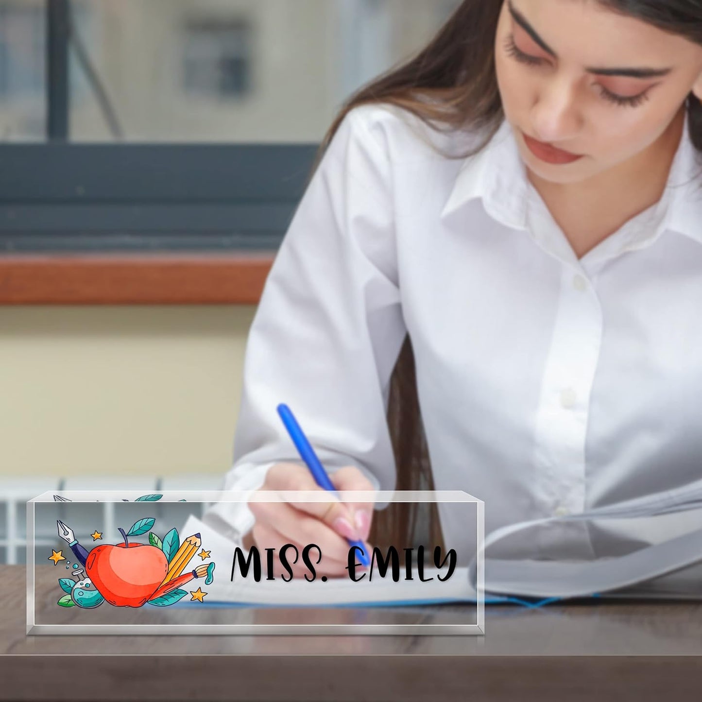 Desk Name Plate Personalized, Premium Clear Teacher Acrylic Desk Name Plate, Personalized Name Plate for Desk, Office Decor for Women or Men Coworkers, Boss, Employee, Teacher