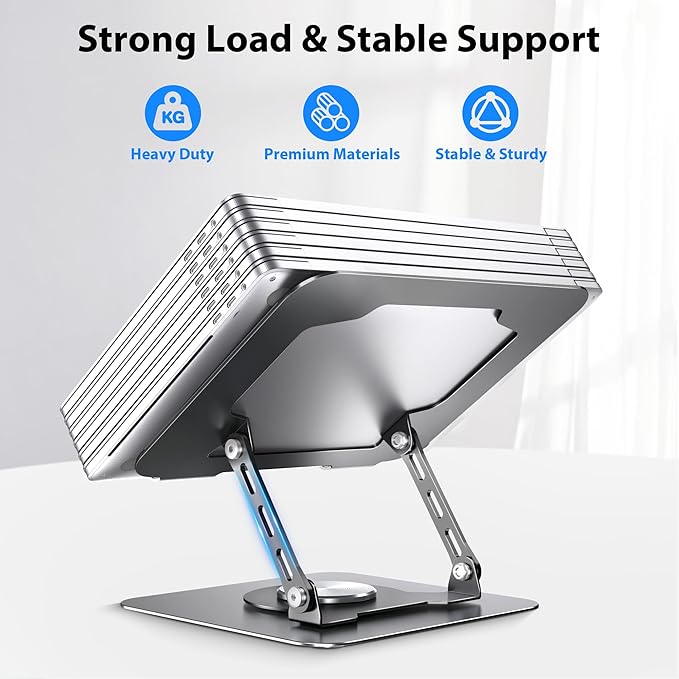 Laptop Stand, Adjustable Metal Computer Stand with 360° Rotating Base, Ergonomic Foldable Laptop Riser for Desk, Portable Laptop Stand Mount for All 10-16" Laptops and Notebooks, Space Gray
