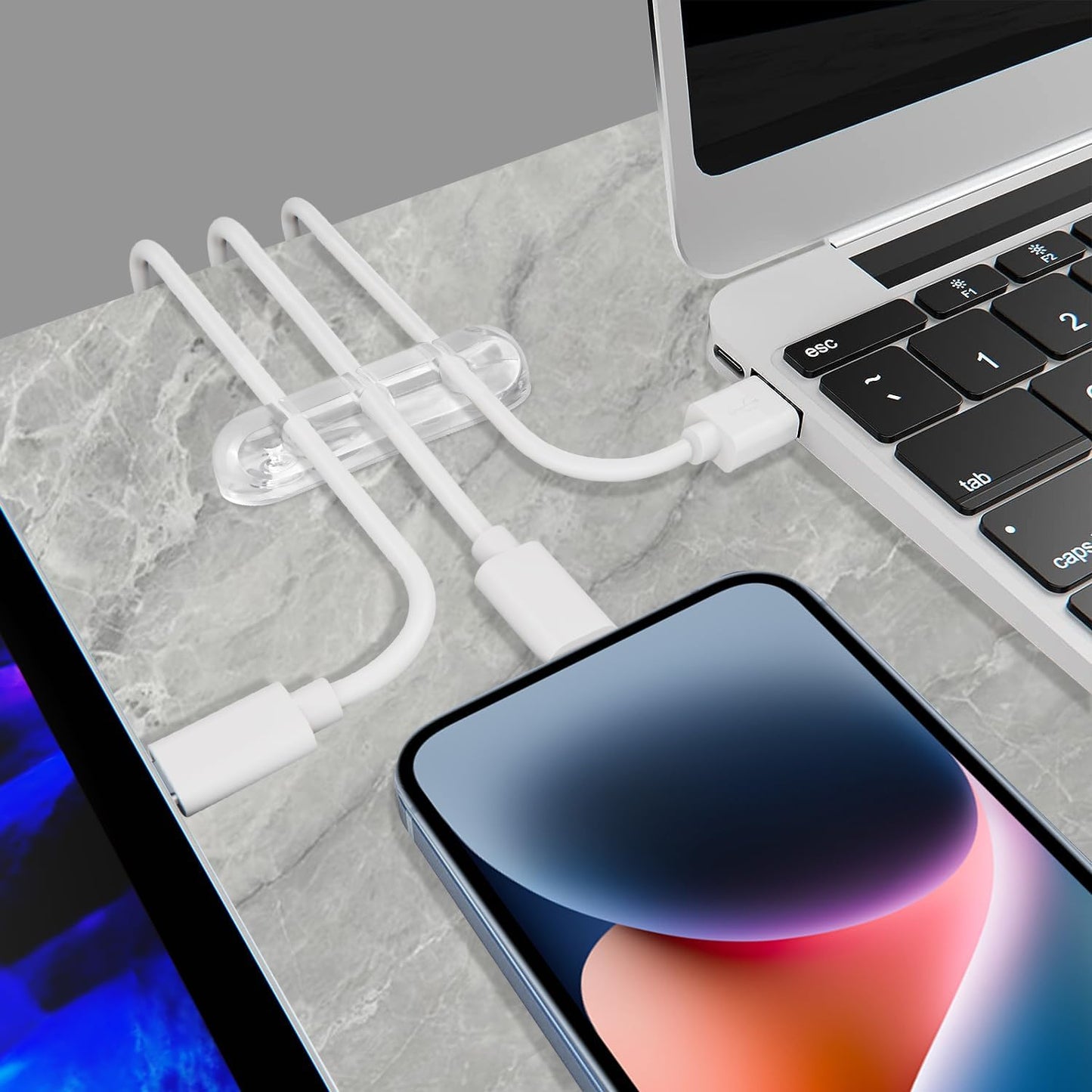 SOULWIT Cable Holder Clips, 3-Pack Cable Management Cord Organizer Clips Silicone Self Adhesive for Desktop USB Charging Cable Nightstand Power Cord Mouse Cable Wire PC Office Home