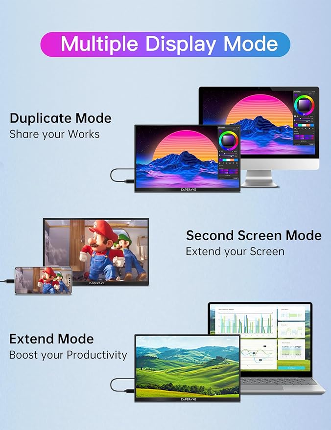 Portable Monitor for Laptop, Ultra Slim 15.6'' 1080P FHD Travel Monitor with Kickstand & Speaker, USB C HDMI, Gaming External Screen for Computer Laptop PC Mac Phone Xbox Switch PS5/4
