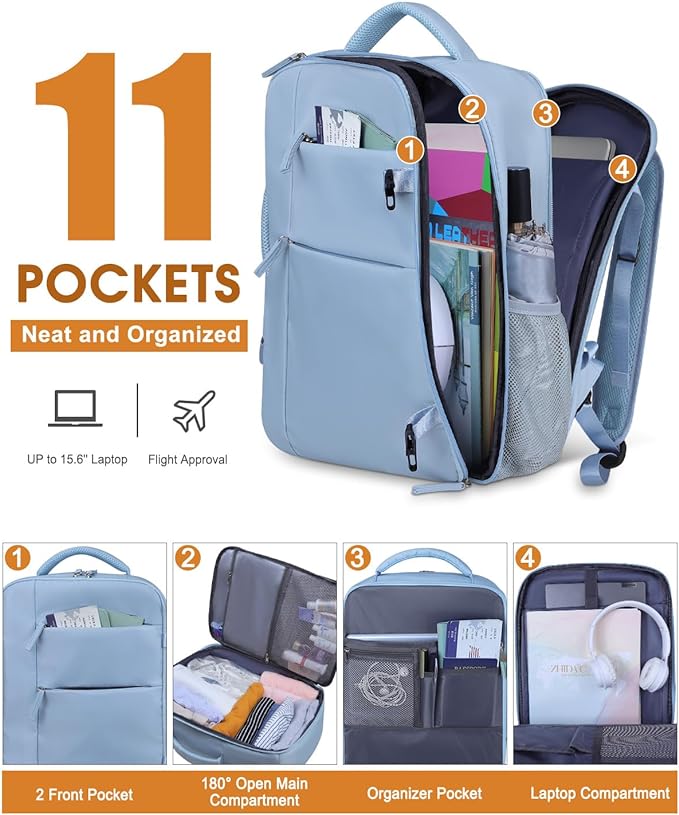 Capolo Travel Backpack for Women Men Waterproof Laptop Backpack Airlines Approved Carry On Backpack Bag Computer Bookbag for Business, Work, Traveling Fits 15.6 Inch Laptop(Blue)