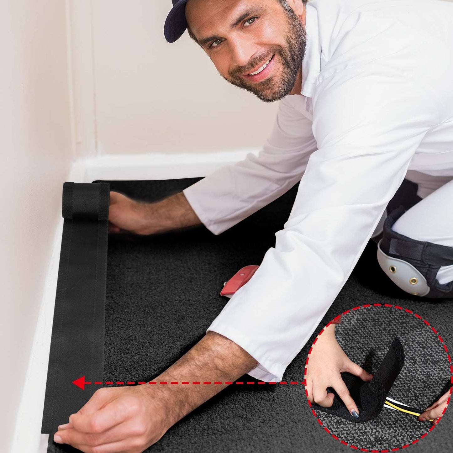 WILLBOND Carpet Cord Cover Cable Grip Floor Cover Cable Protector Management Only for Commercial Office Carpet(Black,19.69 ft)