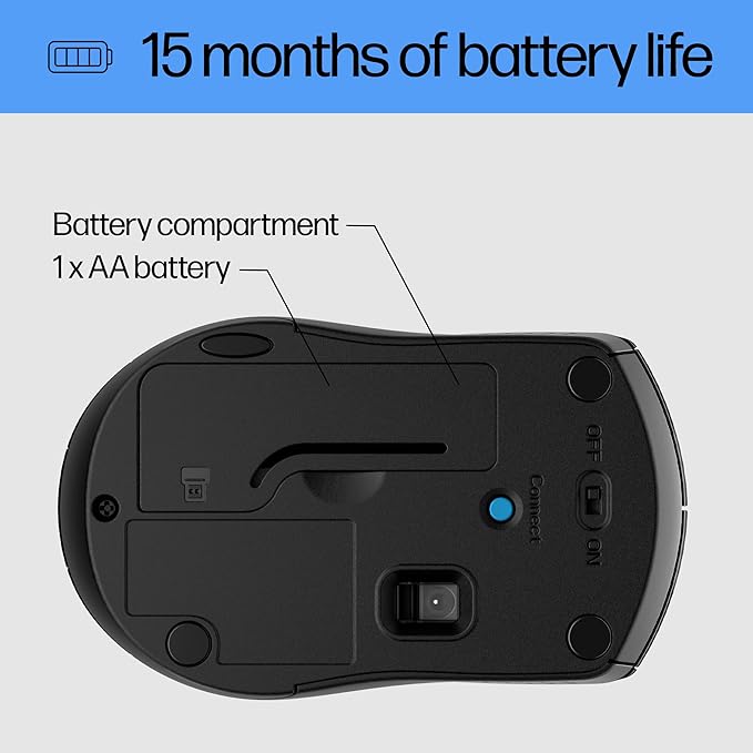 HP X3000 G3 Wireless Mouse Silver, up to 15-Month Battery,Scroll Wheel, Side Grips for Control, Travel-Friendly, Blue LED, Powerful 1600 DPI Optical Sensor, Win XP,8, 11 Compatible (683N9AA#ABL)