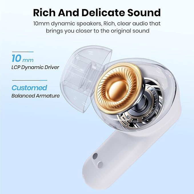 Bluetooth Headphones 5.3 Wireless Earbuds 2-in-1 Case and Phone Stand Noise Cancelling Earbuds Powerful Bass in-Ear Bluetooth 70H Playtime 35dB Hybrid ANC Waterproof for Sports/Workout White