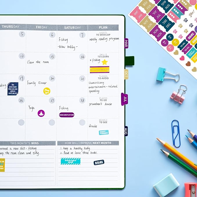 Ospelelf Planner Stickers, 5 Sheets Calendar Stickers Pack, Inspirational Motivational Quotes Festivals Label Sticker, for Decorating Organizers Scrapbooks Laptops Cups