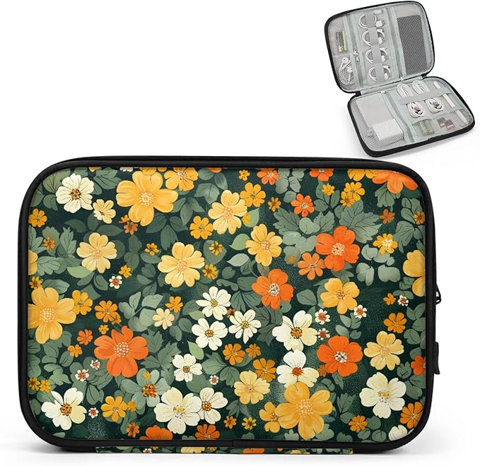 Autumn Flowers Electronics Travel Organizer Case, Tech Accessories Cable Storage Bag for Cords, Charger, Phone, Hard Drive