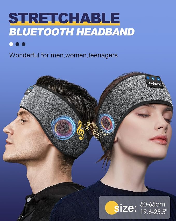 LC-dolida Sleep Headphones Bluetooth Headband Wireless Headband Headphones with Thin HD Stereo Speakers Perfect for Side Sleepers, Sport, Yoga, Travel (Fashion Grey)