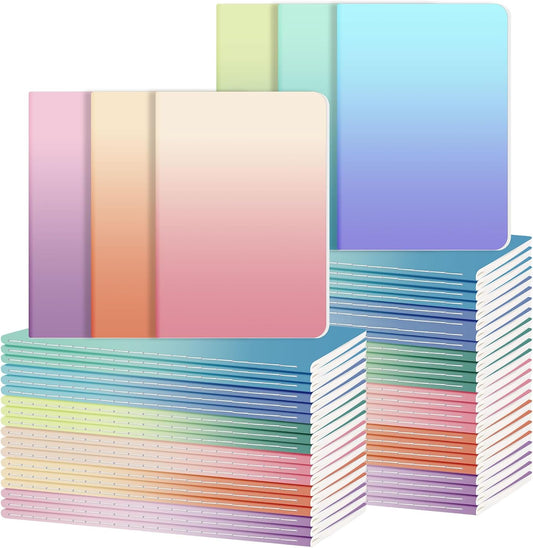 Ddaowanx Kraft Notebooks, Journals in Bulk, Lined Paper, 72 Pages, 36 Sheets, 80GSM, 8.3x5.5 Inch, A5 Size, Travel Writing Notebook for Office School Supplies (Lined-48pack, Gradient)