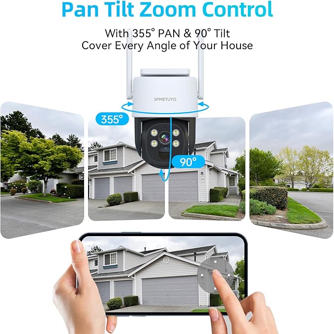 Solar Wireless Security Cameras with 10" Monitor Outdoor WiFi Security Cameras System for Home Security with 64G Card NVR Kits 360° Color Night Vision, 2-Way Audio, Expandable 10CH