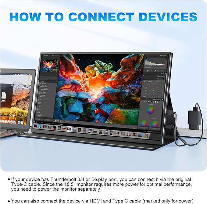 18.5 Inch Large Portable Monitor for Laptop, 1080P FHD 120Hz 125% sRGB USB-C HDMI Travel Monitor for Laptop Mac PC Xbox PS4/5 Switch, Portable Screen with Smart Cover, VESA Compatible