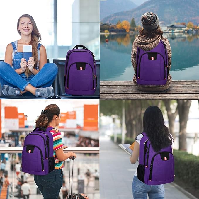 Travel Laptop Backpack, Small Backpack for Men and Women with USB Slit Business Computer Backpack Bag (Purple, 15.6 Inch)