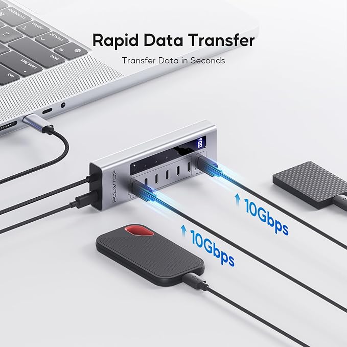 Powered USB C Hub, 7 in 1 USB C Hub Support Data 10Gbps & Charging(Not Support Video), USB C Powered Hub 10Gbps Ports for iMac, MacBook Pro/Air, iPad, XPS, USB Hub with 35W PD Power Adapter