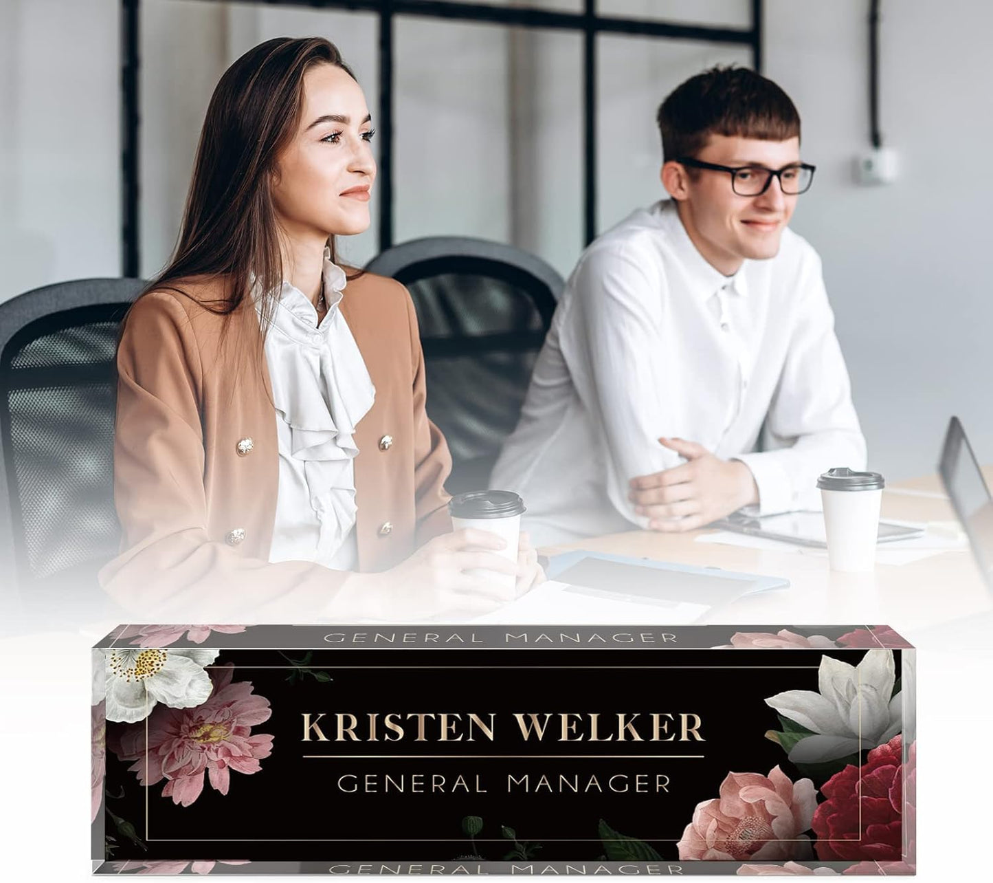 Desk Name Plate Personalized, Premium Hibiscus Acrylic Desk Name Plate, Personalized Name Plate for Desk, Office Decor for Women or Men Coworkers, Boss, Employee, Teacher