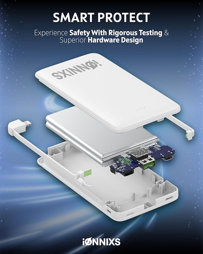 Portable Charger with Built in Cable - 10000mAh Ultra-Slim Portable Charger Power Bank with USB-C Cable (Gray)