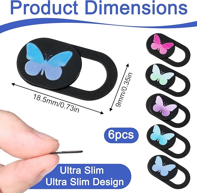 6 Pcs Webcam Cover Slide Butterfly Design Ultra-Thin Laptop Camera Cover Slide Web Cam Privacy Blocker for Laptop Desktop Computer Smartphone Tablet to Protect Your Privacy and Security