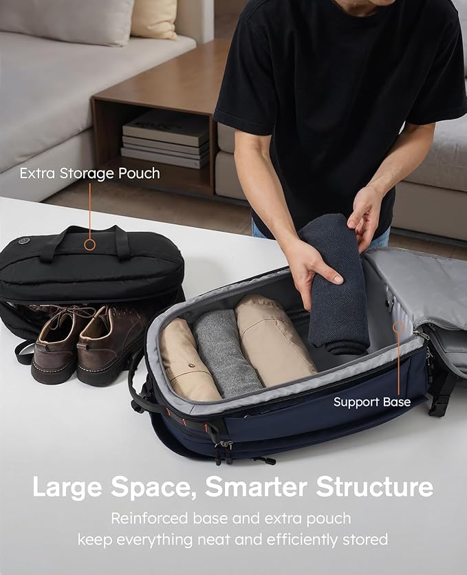 Tolaccea Travel Laptop Backpack, TSA Friendly Flight Approved Carry-on Business Rucksack Work Backpack with Extra Toiletry Bag, Dual Storage for 17.3" Laptop and 12.9" Tablet, 40-45L Expandable