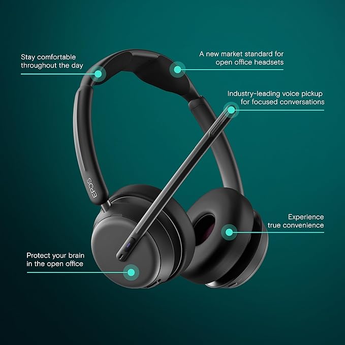 EPOS Impact 1061T ANC - Premium Open Office Headset with Hybrid Adaptive ANC, AI™ Microphone Technology, and Multipoint Connectivity