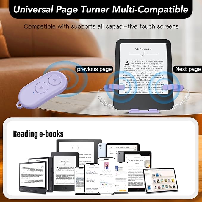 Remote Control Page Turner and Stand for Kindle Paperwhite Oasis eReaders,Clicker Page Turner Forward and Backward,Kindle Accessories for iPhone,iPad,Tablets Reading,Camera Video Record &Selfie