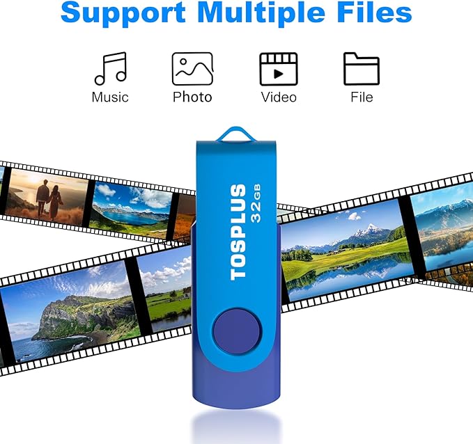 2 Pack 32GB USB Flash Drives USB 2.0 Thumb Drives Memory Stick Data Storage Jump Drive Swivel Design (Black/Blue)