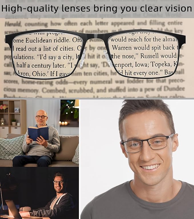 4-Pack Blue Light Blocking Reading Glasses for Men Stylish Metal Frame Readers with Comfort Spring Hinges Anti Glare UV Filter Eyeglasses, +2.75 STRENGTH