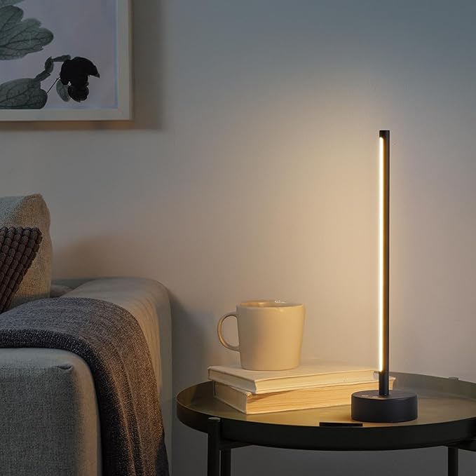 Cordless LED Table Lamp Set of Two, Battery Operated Portable Desk Lamp, Dimmable/3 Color/Memory Function, Modern Rechargeable Table Light for Living Room,Bedroom, Bedside, Black, 2 Pack