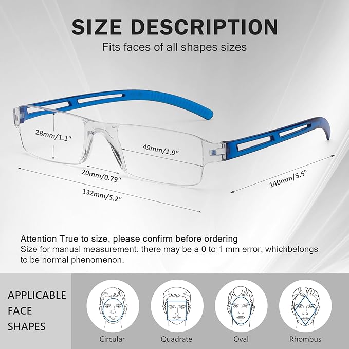 AQWANO 5 Pack Rimless Computer Reading Glasses, Fashion Clear Frame Designer Readers for Women Men Lightweight & Comfortable Filter Blue Light Anti Glare/Eyestrain, 2.75